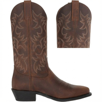 Santiag mi-haute marron Simili Cuir Homme - Broderies florales et talon cubain 2