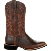 Santiag mi-haute marron Simili Cuir Homme - Broderies western et bout pointu élégant 2