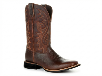 Santiag mi-haute marron Simili Cuir Homme - Broderies western et bout pointu élégant - three_quarter_view