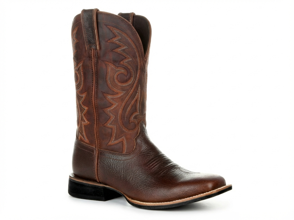 Santiag mi-haute marron Simili Cuir Homme - Broderies western et bout pointu élégant