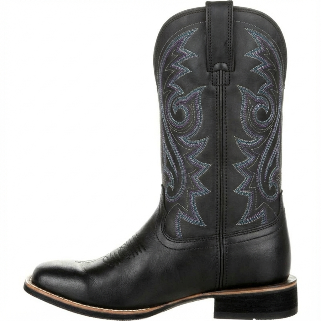 Santiag mi-haute noir Simili Cuir Homme - Broderies géométriques aux couleurs vibrantes 2