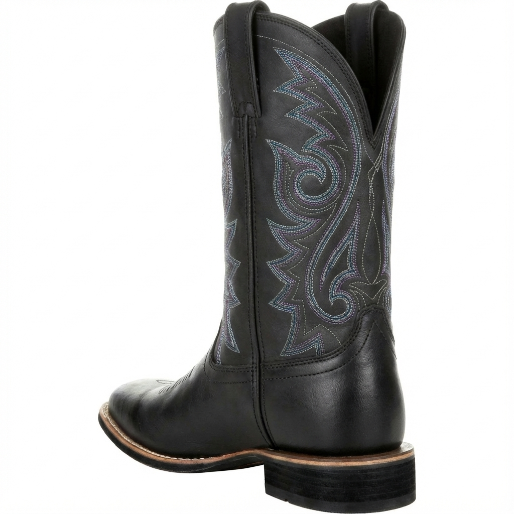 Santiag mi-haute noir Simili Cuir Homme - Broderies géométriques aux couleurs vibrantes 3