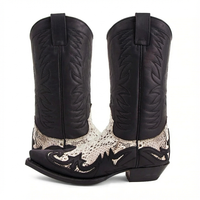 Santiag mi-haute noir Cuir Homme - Motif python avec détails western authentiques 2