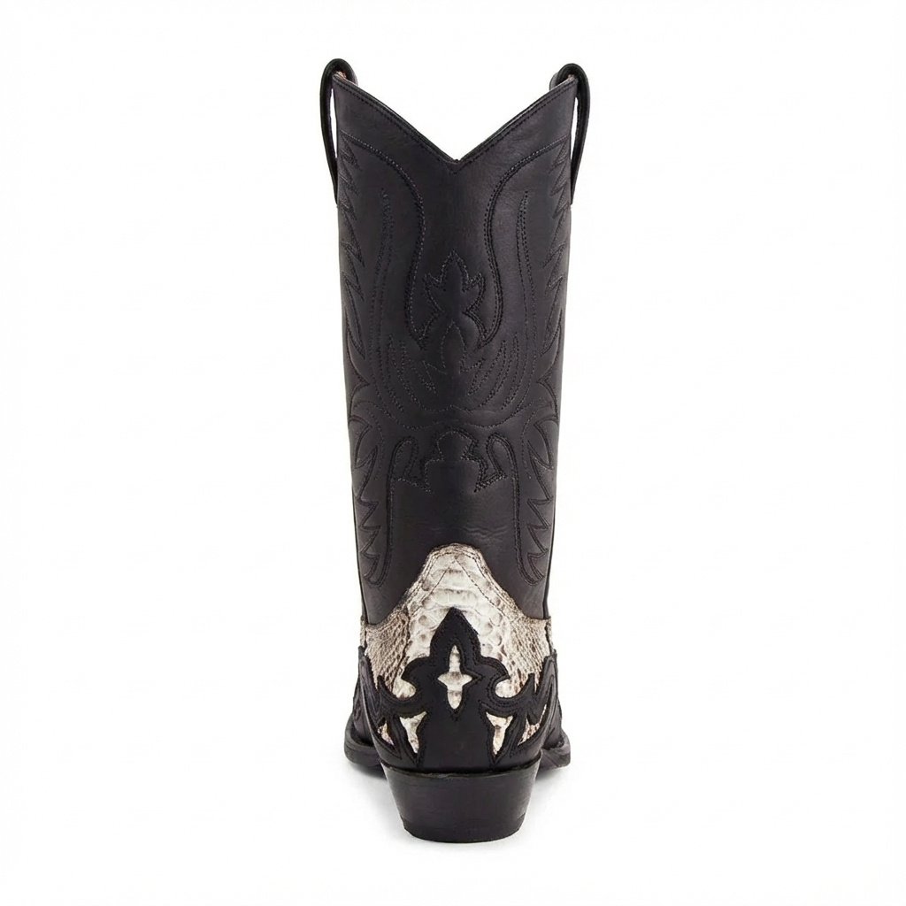 Santiag mi-haute noir Cuir Homme - Motif python avec détails western authentiques 4