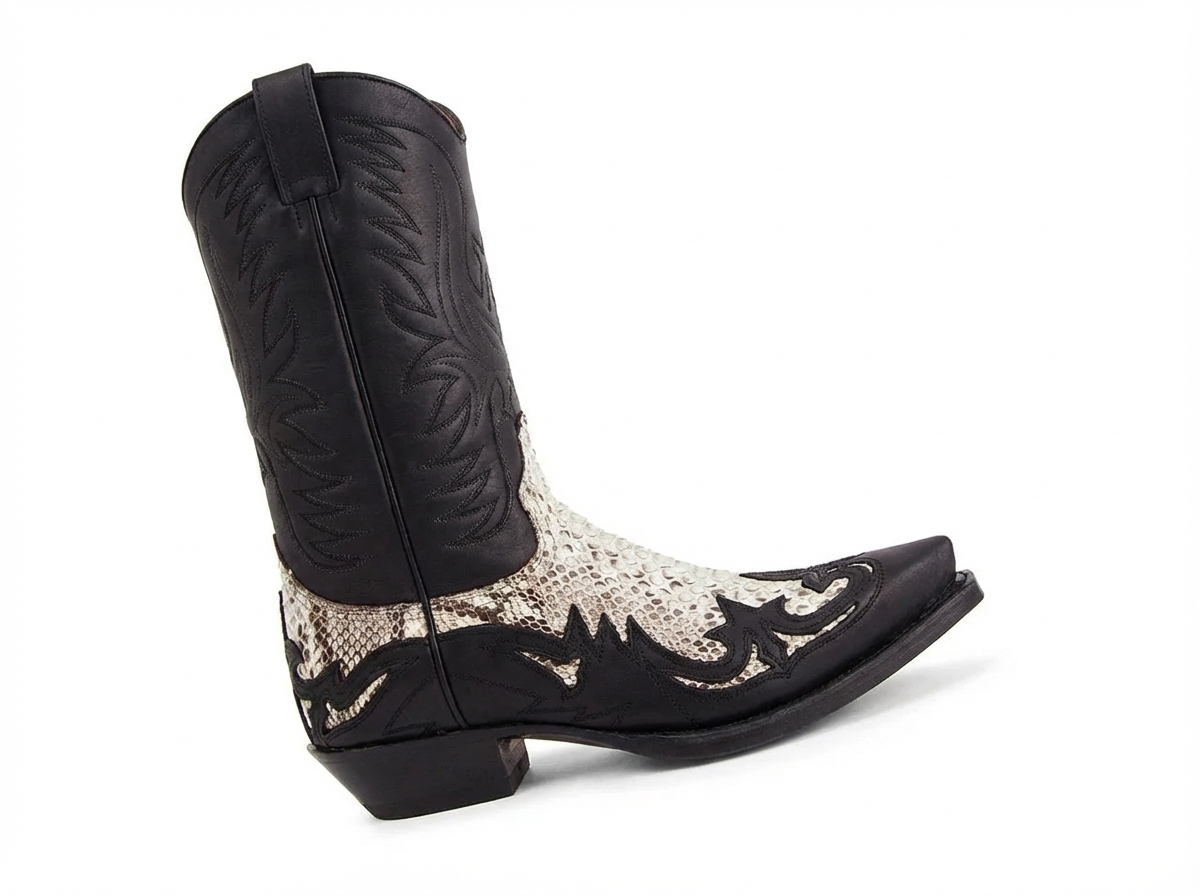 Santiag mi-haute noir Cuir Homme - Motif python avec détails western authentiques 3