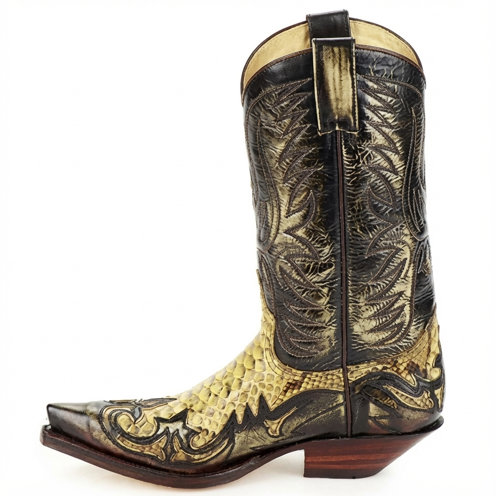 Santiag mi-haute doré Simili Cuir Homme - Motifs python et broderies artistiques 3