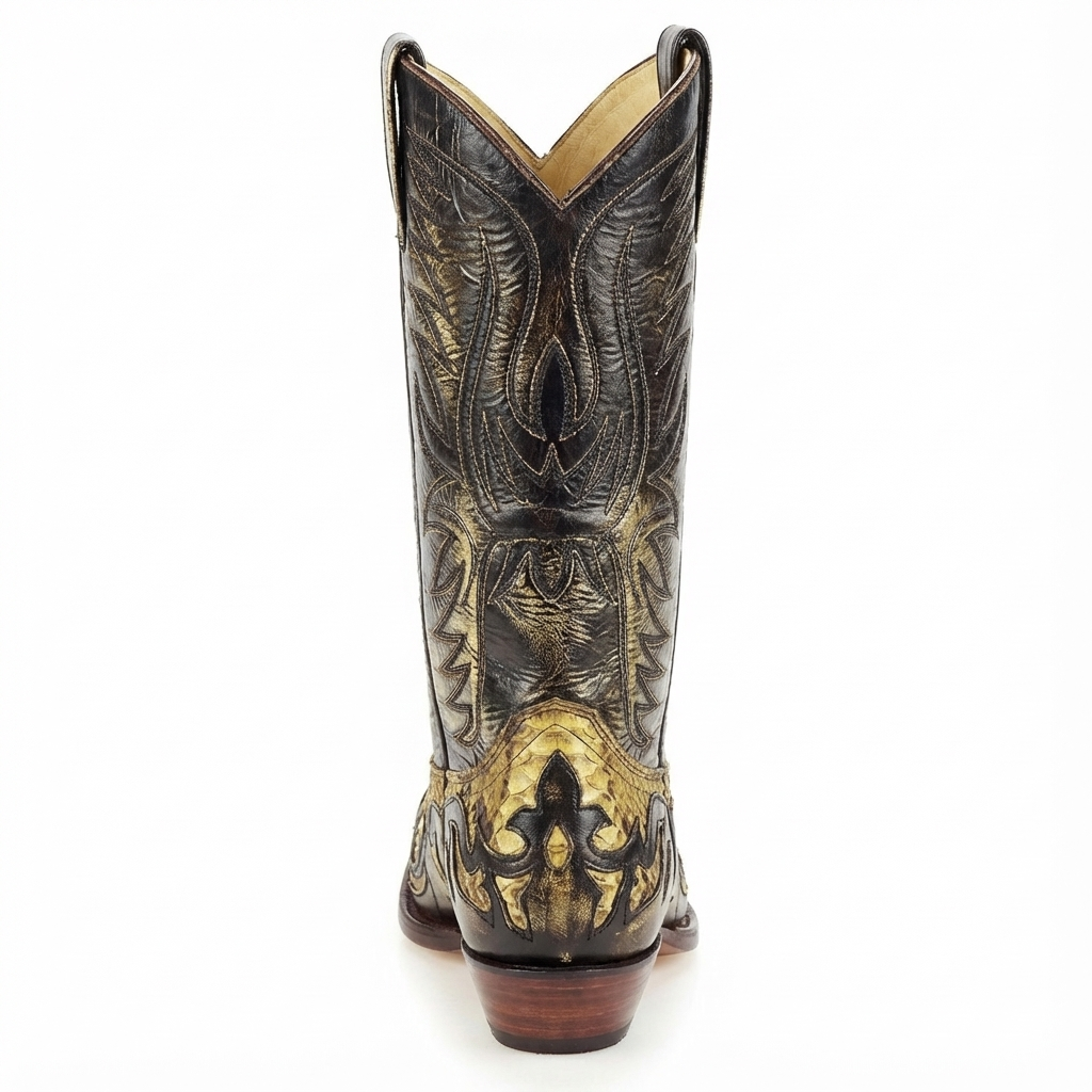 Santiag mi-haute doré Simili Cuir Homme - Motifs python et broderies artistiques 4