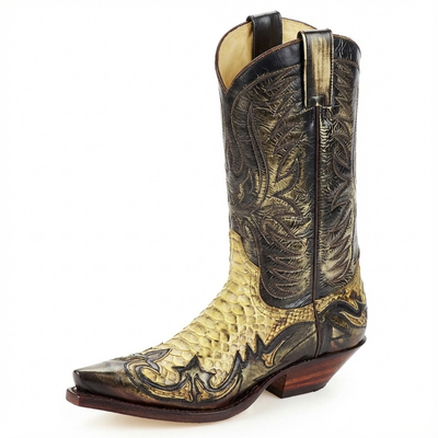 Santiag mi-haute doré Simili Cuir Homme - Motifs python et broderies artistiques - three_quarter_view