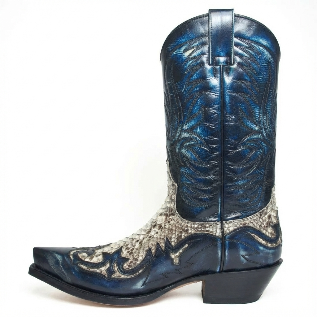 Santiag mi-haute bleu Synthétique Homme - Motif python élégant et broderies western 3