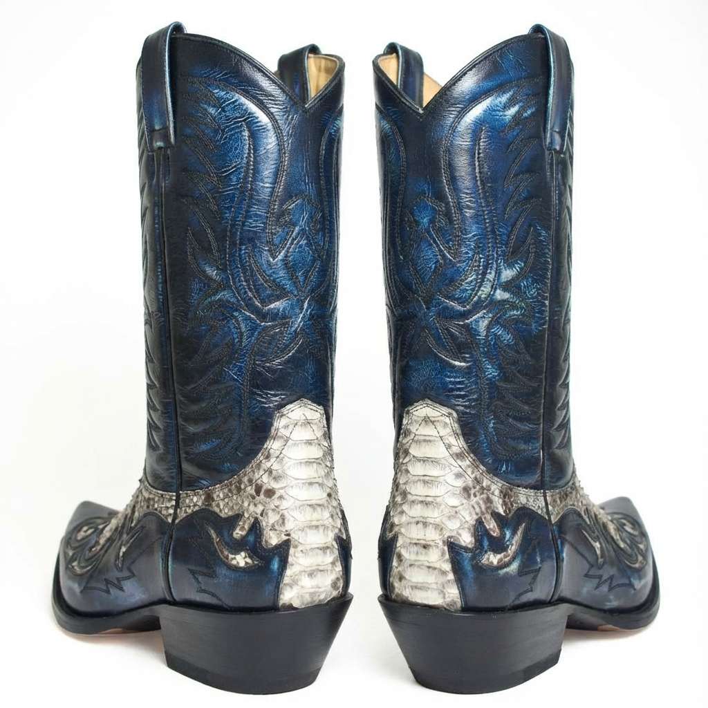 Santiag mi-haute bleu Synthétique Homme - Motif python élégant et broderies western 4
