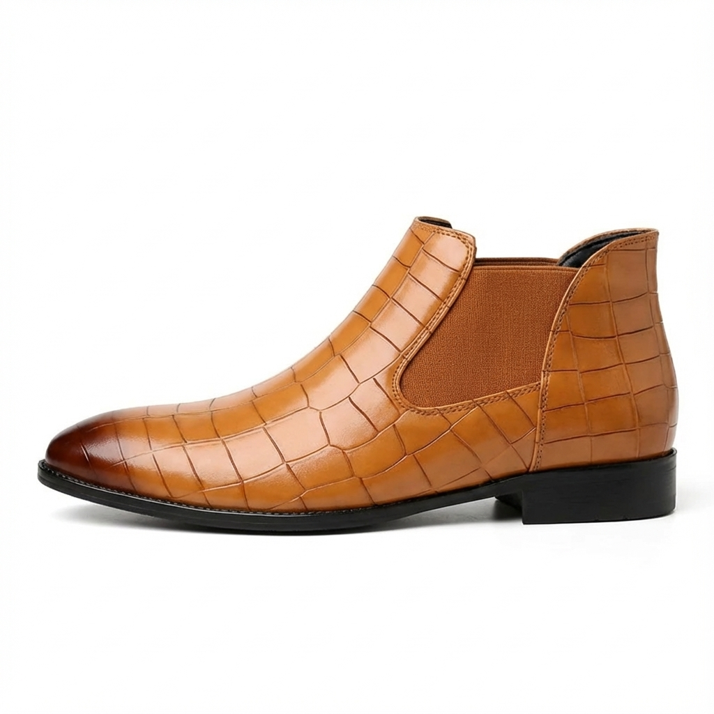 Santiag basse camel Simili Cuir Homme - Motif crocodile et bout arrondi 4