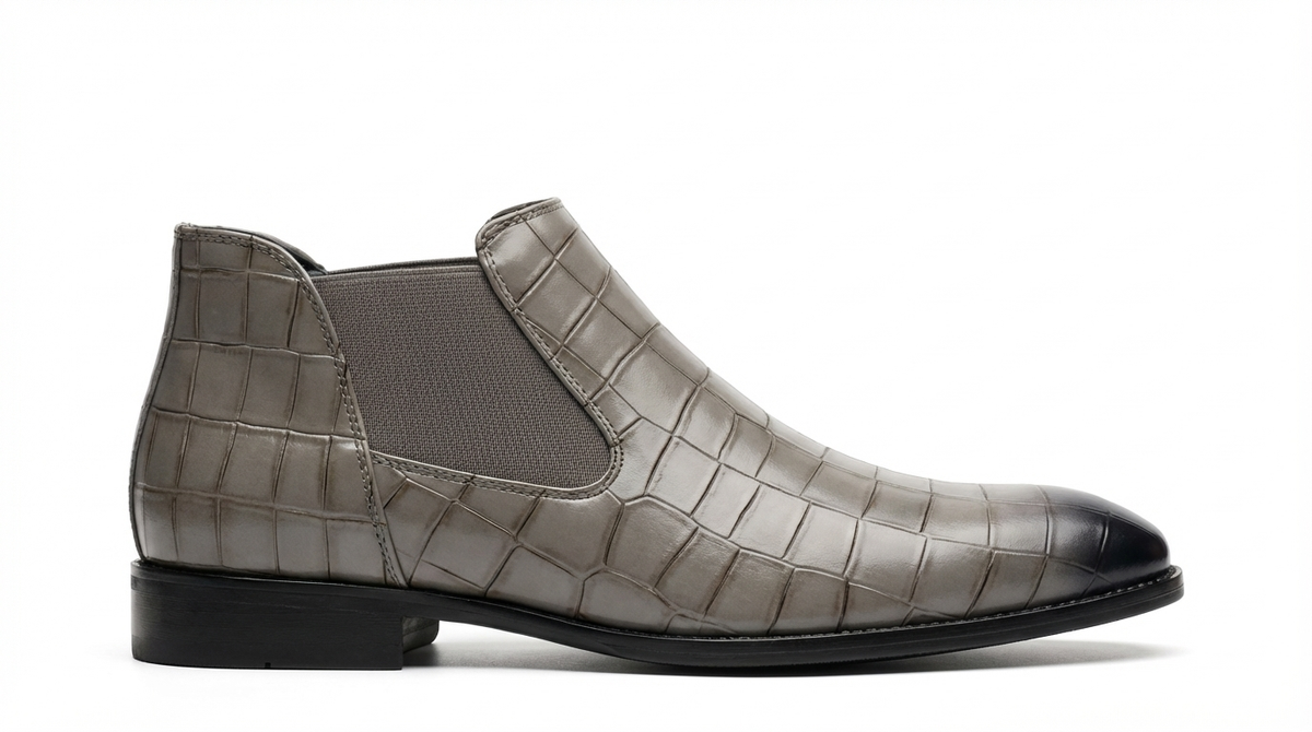 Santiag basse gris Simili Cuir Homme - Élégance moderne avec texture crocodile 3