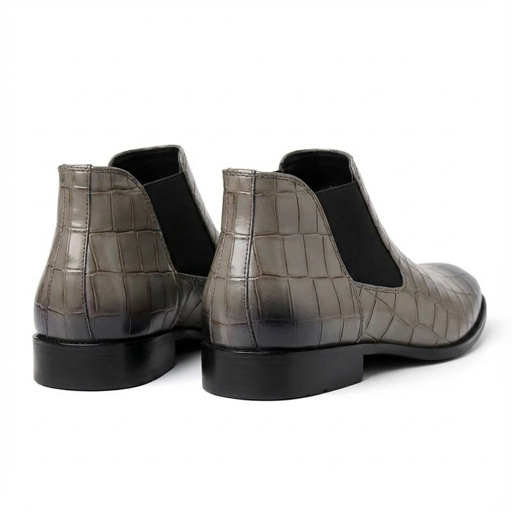 Santiag basse gris Simili Cuir Homme - Élégance moderne avec texture crocodile 4