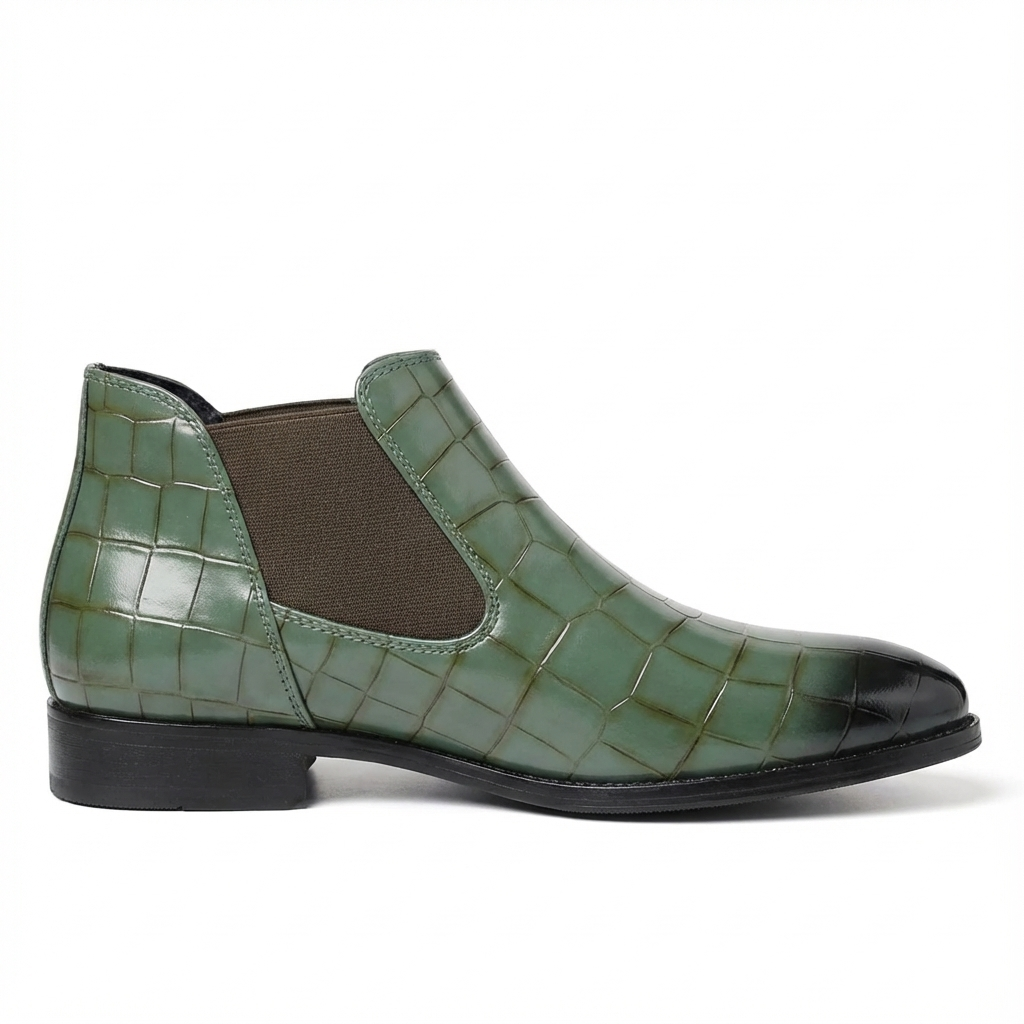 Santiag basse vert Simili Cuir Homme - Effet crocodile vert enjolivé élastiques 3