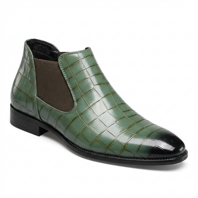 Santiag basse vert Simili Cuir Homme - Effet crocodile vert enjolivé élastiques - three_quarter_view