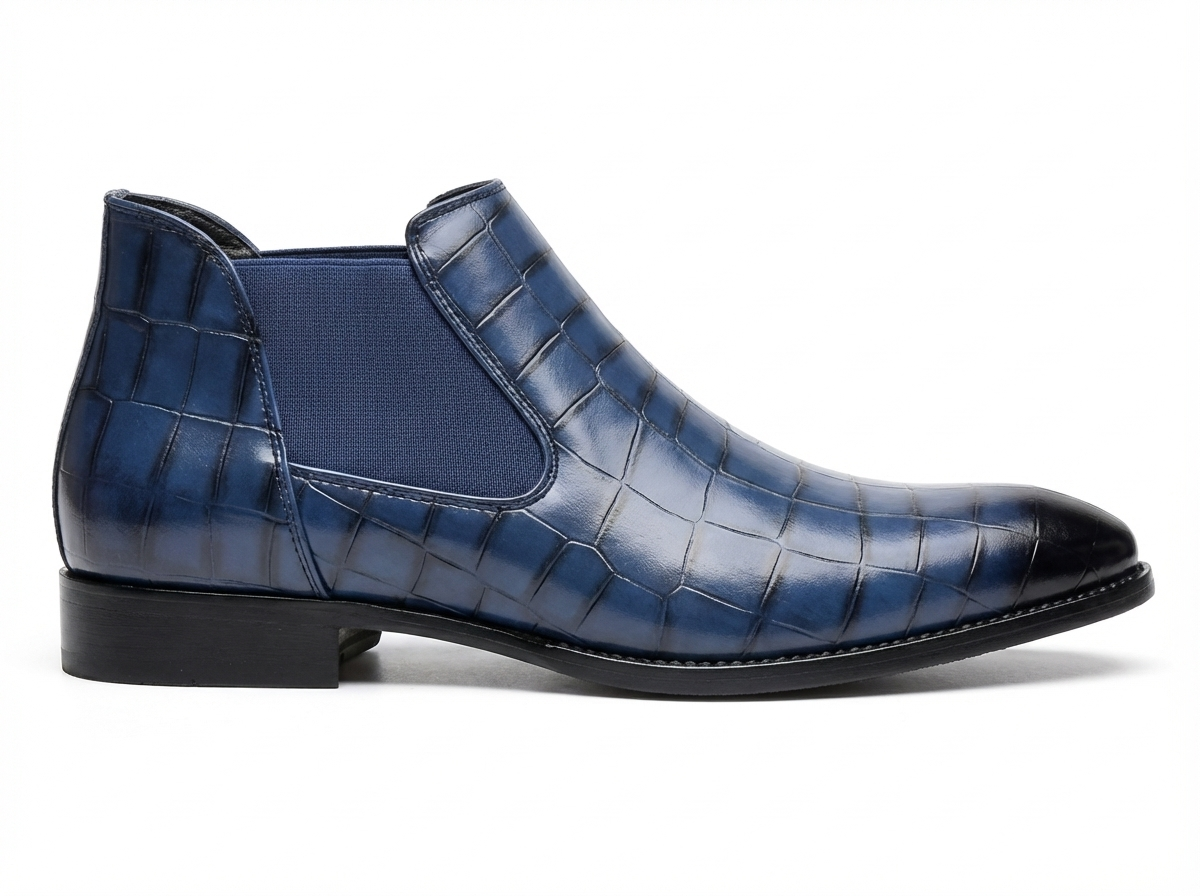 Santiag basse bleu Simili Cuir Homme - Style moderne peau crocodile vernie 3