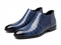 Santiag basse bleu Simili Cuir Homme - Style moderne peau crocodile vernie 1