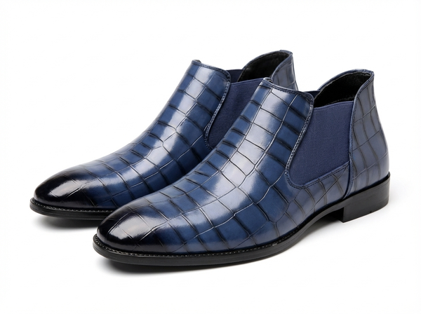 Santiag basse bleu Simili Cuir Homme - Style moderne peau crocodile vernie