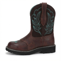 Santiag mi-haute marron foncé Simili Cuir Femme - Broderie turquoise sur fond marron 3