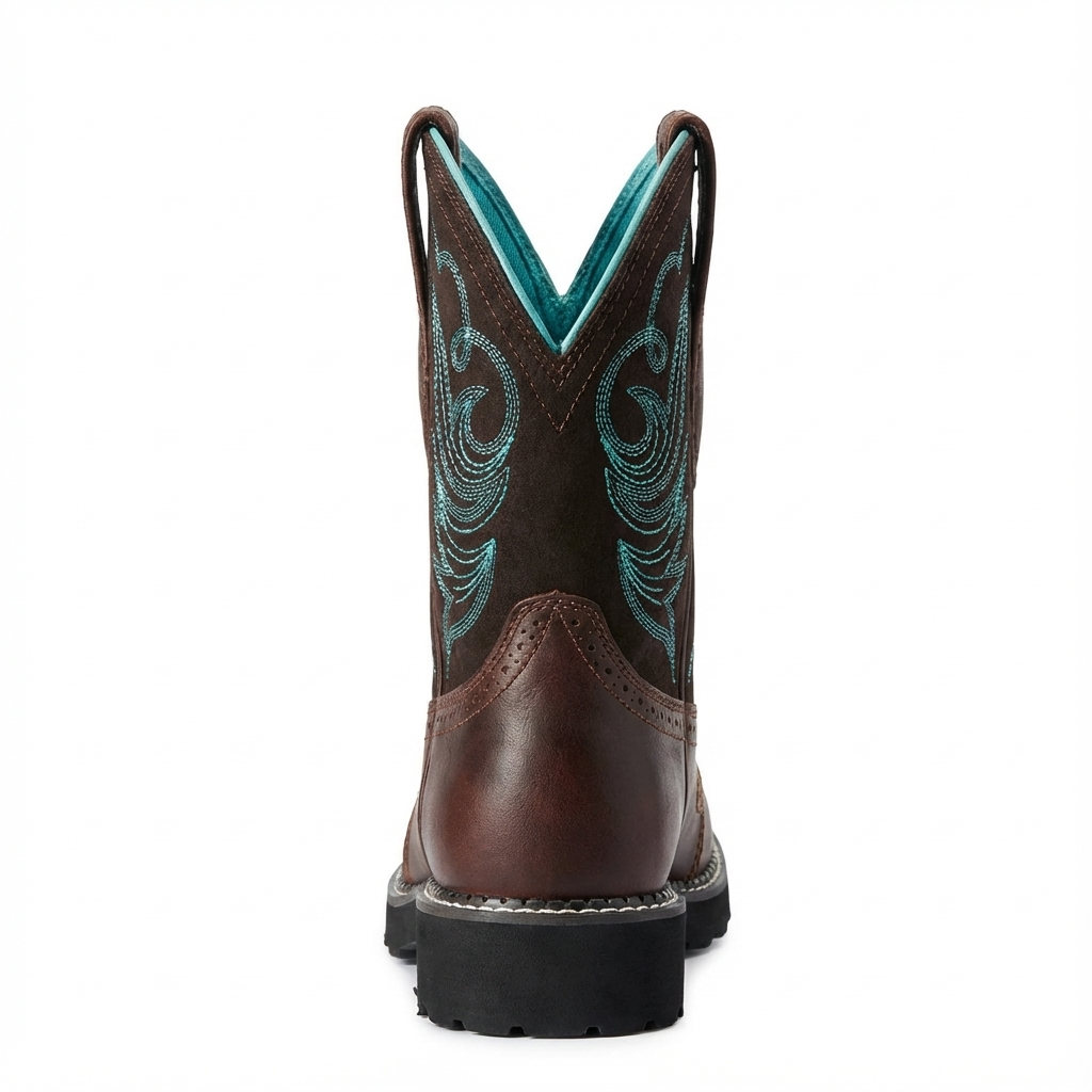 Santiag mi-haute marron foncé Simili Cuir Femme - Broderie turquoise sur fond marron 4