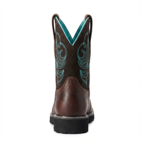 Santiag mi-haute marron foncé Simili Cuir Femme - Broderie turquoise sur fond marron 4