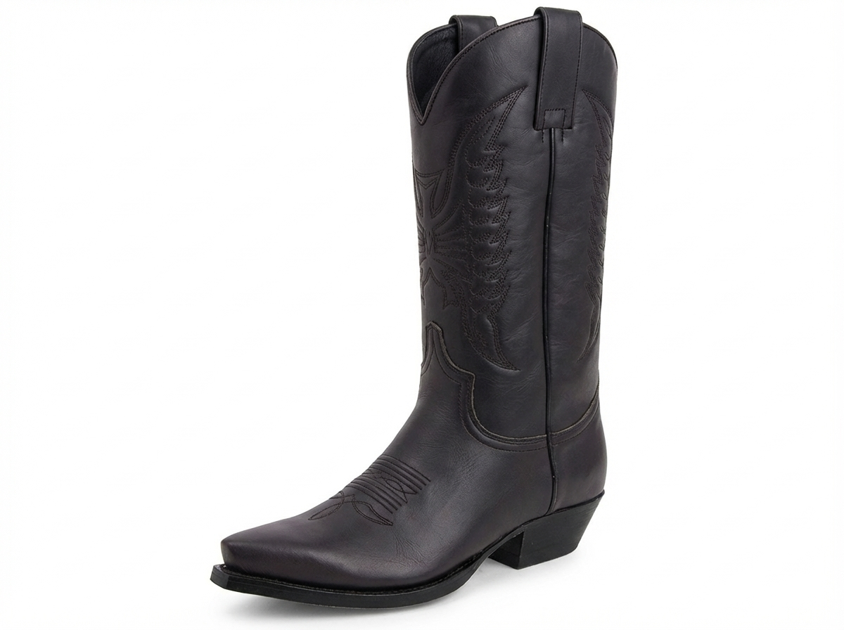 Santiag mi-haute marron foncé Simili Cuir Homme - Talon carré et coutures élégantes