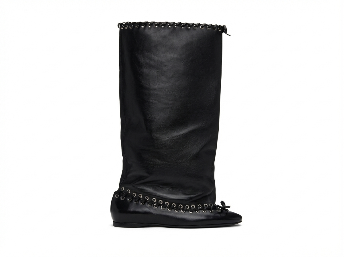 Botte haute noir Synthétique Femme - Santiags audacieuses à œillets métalliques 2
