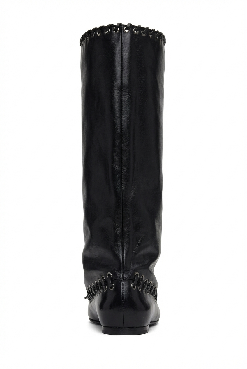 Botte haute noir Synthétique Femme - Santiags audacieuses à œillets métalliques 3