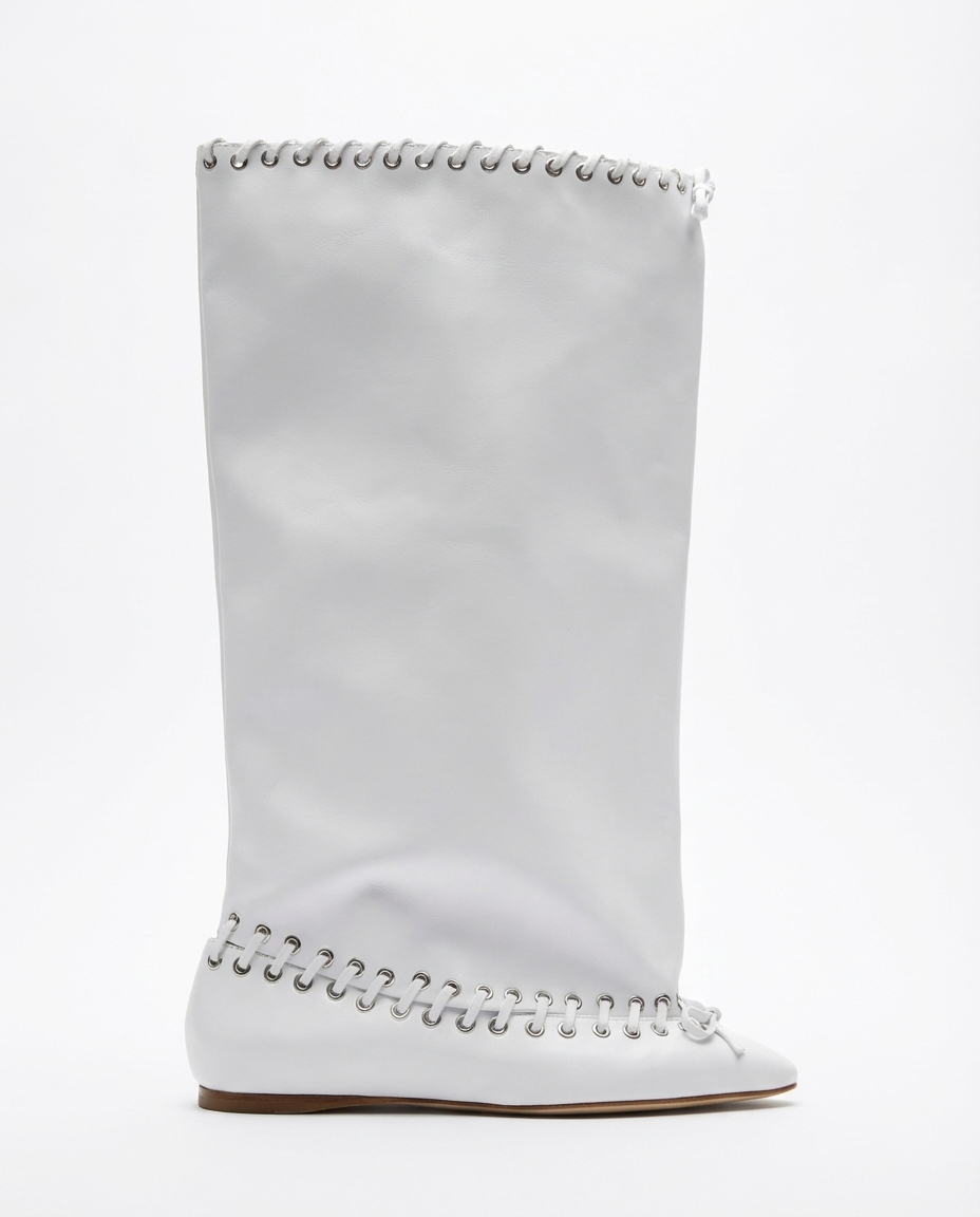 Botte haute blanc Synthétique Femme - Santiags blanches à lacets métalliques