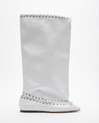 Botte haute blanc Synthétique Femme - Santiags blanches à lacets métalliques 1
