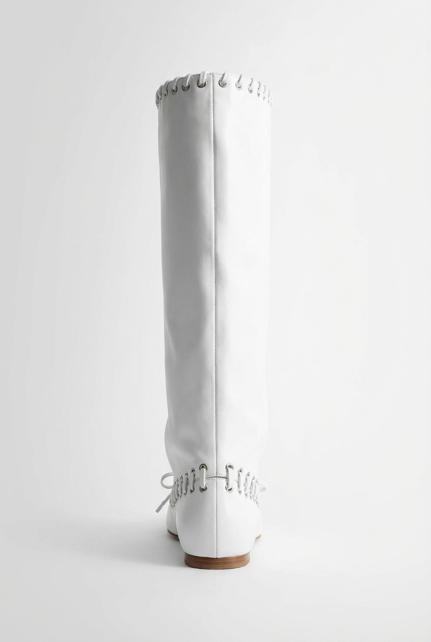 Botte haute blanc Synthétique Femme - Santiags blanches à lacets métalliques 2