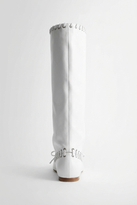 Botte haute blanc Synthétique Femme - Santiags blanches à lacets métalliques 2