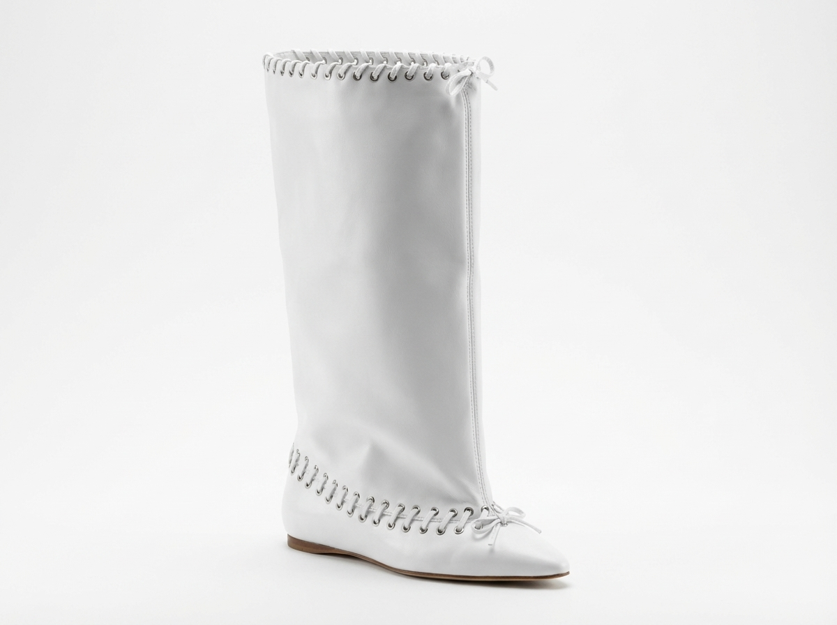 Botte haute blanc Synthétique Femme - Santiags blanches à lacets métalliques 3