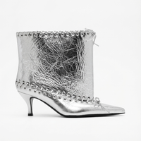 Bottine à talon argenté Synthétique Femme - Santiags argentées à laçage corset 2