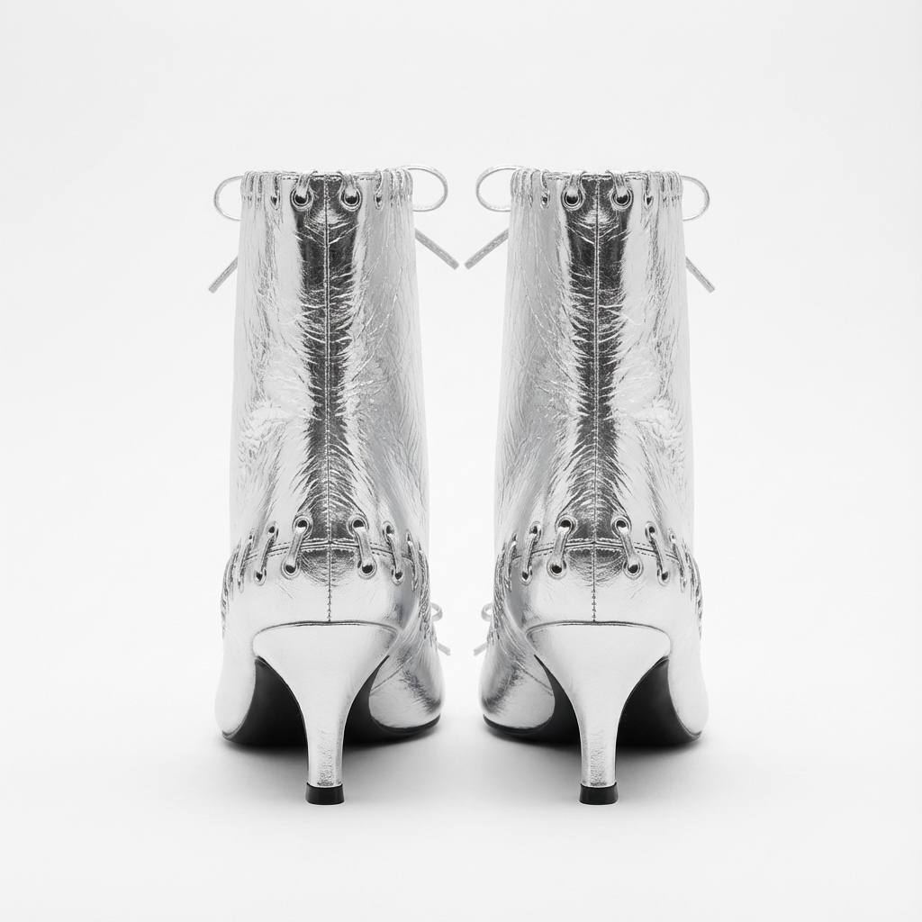Bottine à talon argenté Synthétique Femme - Santiags argentées à laçage corset 3
