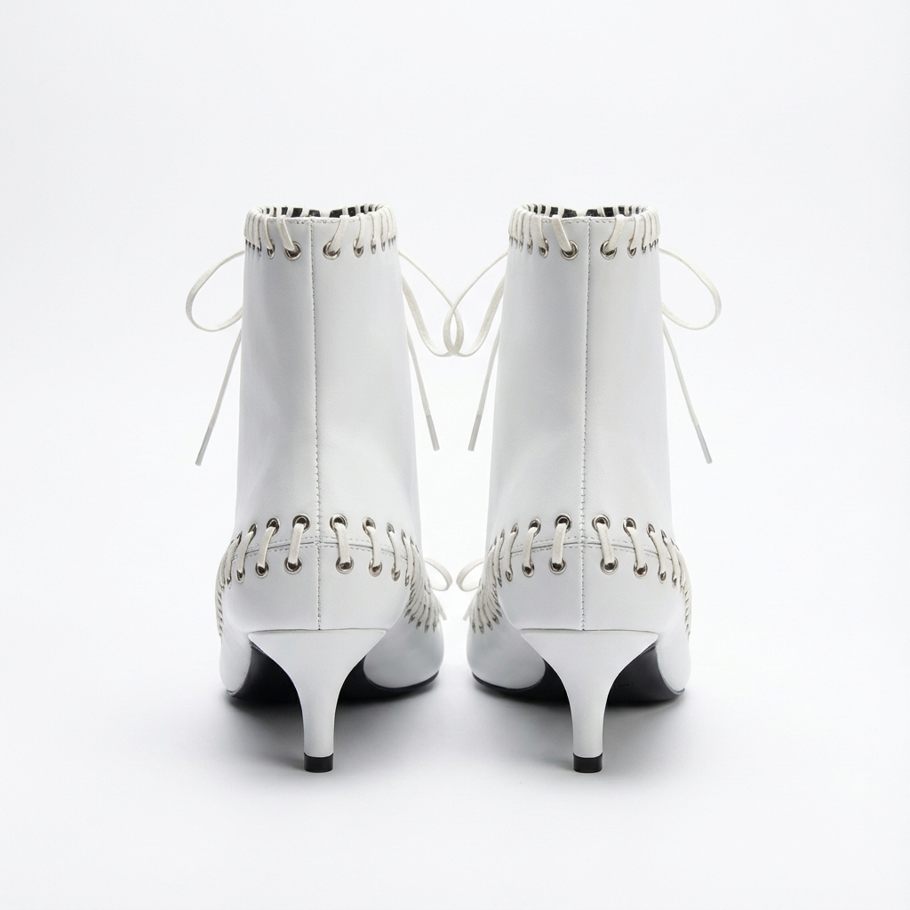 Bottine chelsea blanc Synthétique Femme - Santiags blanches lacées au bout pointu 3
