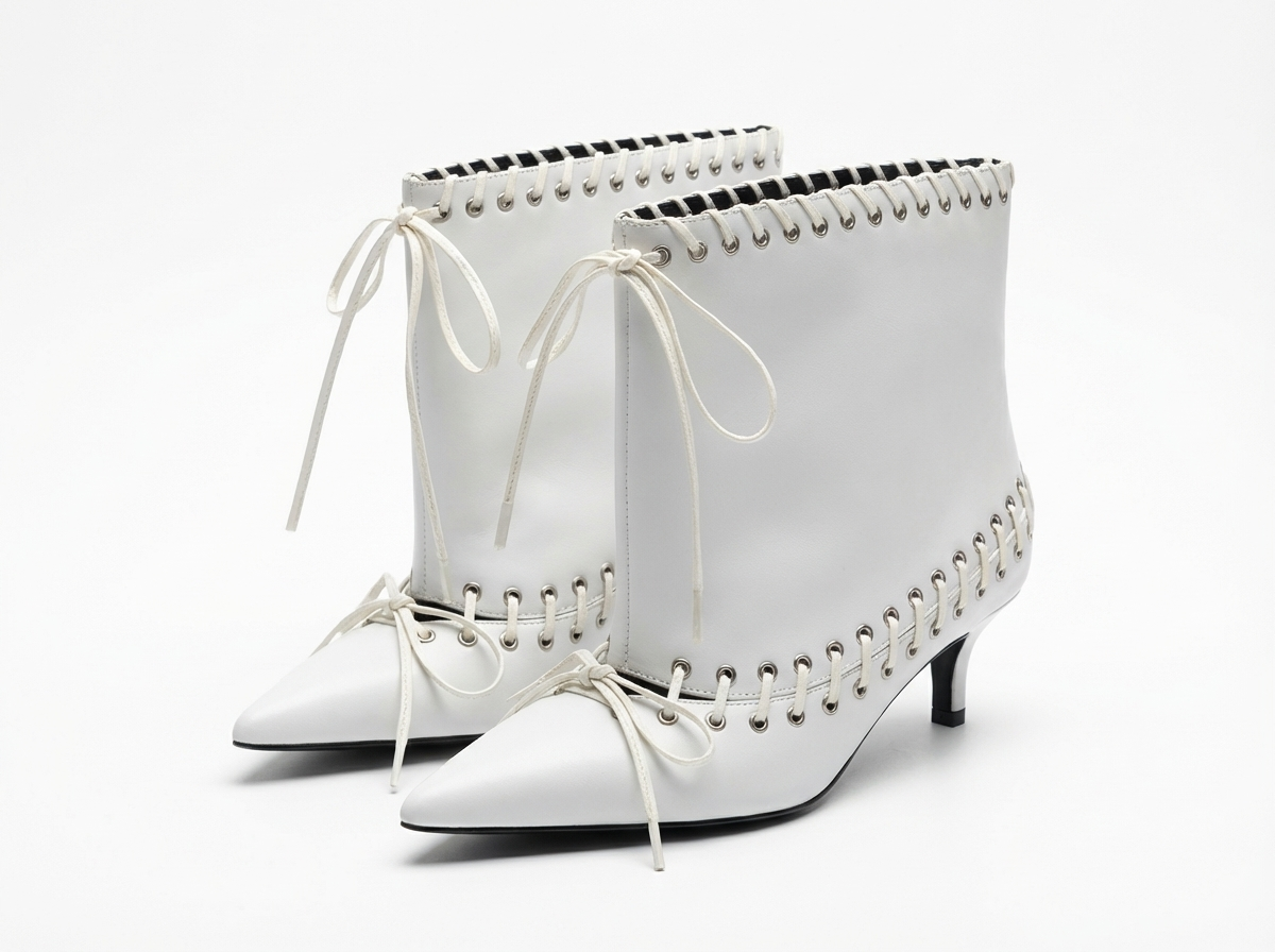 Bottine chelsea blanc Synthétique Femme - Santiags blanches lacées au bout pointu