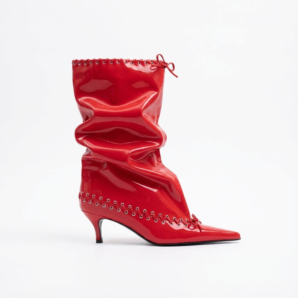 Santiag mi-haute rouge Synthétique Femme - Bout pointu et tige plissée audacieuse 2