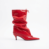 Santiag mi-haute rouge Synthétique Femme - Bout pointu et tige plissée audacieuse 2