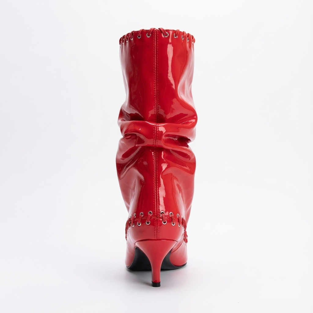 Santiag mi-haute rouge Synthétique Femme - Bout pointu et tige plissée audacieuse 3