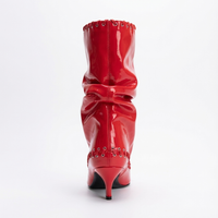 Santiag mi-haute rouge Synthétique Femme - Bout pointu et tige plissée audacieuse 3