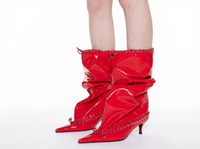 Santiag mi-haute rouge Synthétique Femme - Bout pointu et tige plissée audacieuse 1