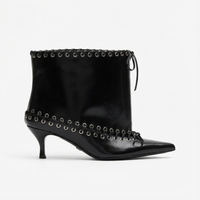 Bottine à talon noir Synthétique Femme - Santiags noires à œillets métalliques 2
