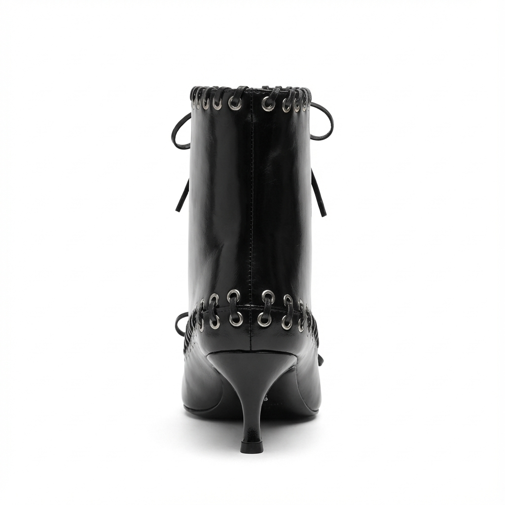 Bottine à talon noir Synthétique Femme - Santiags noires à œillets métalliques 3