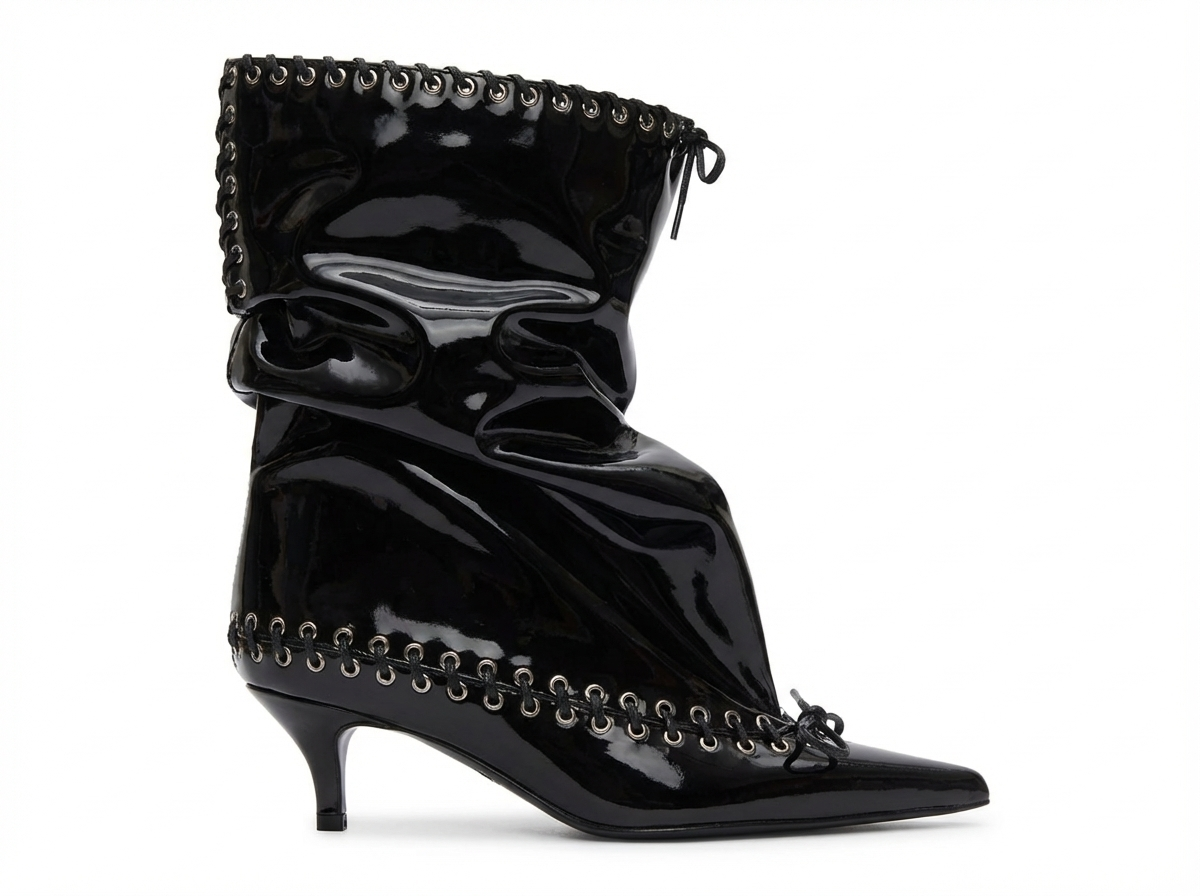Bottine haute noir Synthétique Femme - Santiags noir verni avec œillets métalliques 2