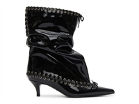 Bottine haute noir Synthétique Femme - Santiags noir verni avec œillets métalliques 2