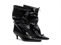 Bottine haute noir Synthétique Femme - Santiags noir verni avec œillets métalliques 1