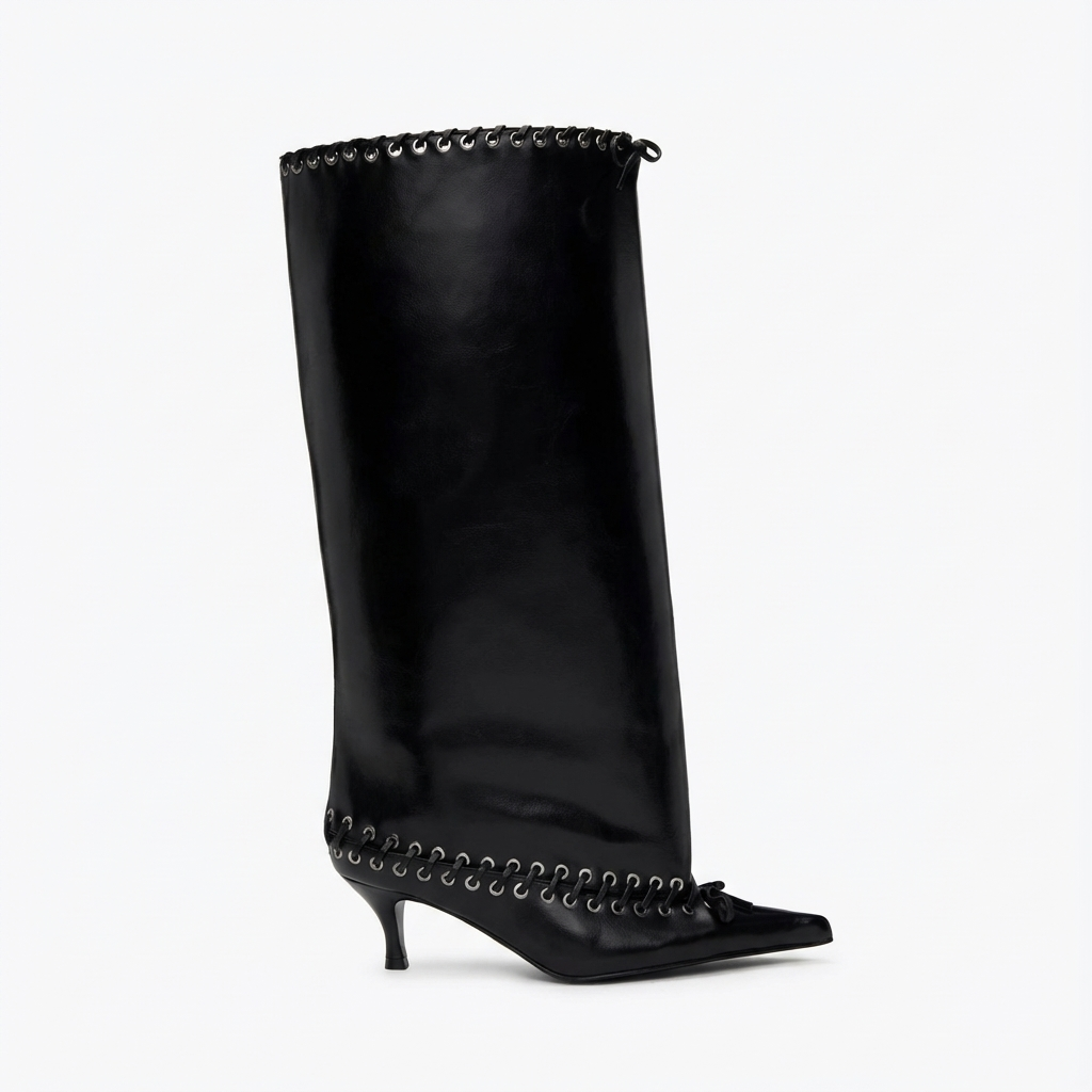 Botte haute noir Synthétique Femme - Santiags noires à lacets élégants 2