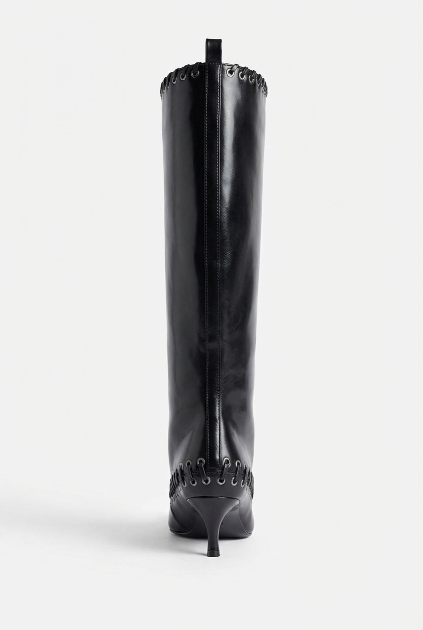 Botte haute noir Synthétique Femme - Santiags noires à lacets élégants 3