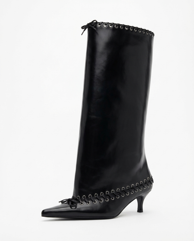 Santiag mi-haute noir Synthétique Femme - Silhouette élégante à lacets et talons fins - three_quarter_view
